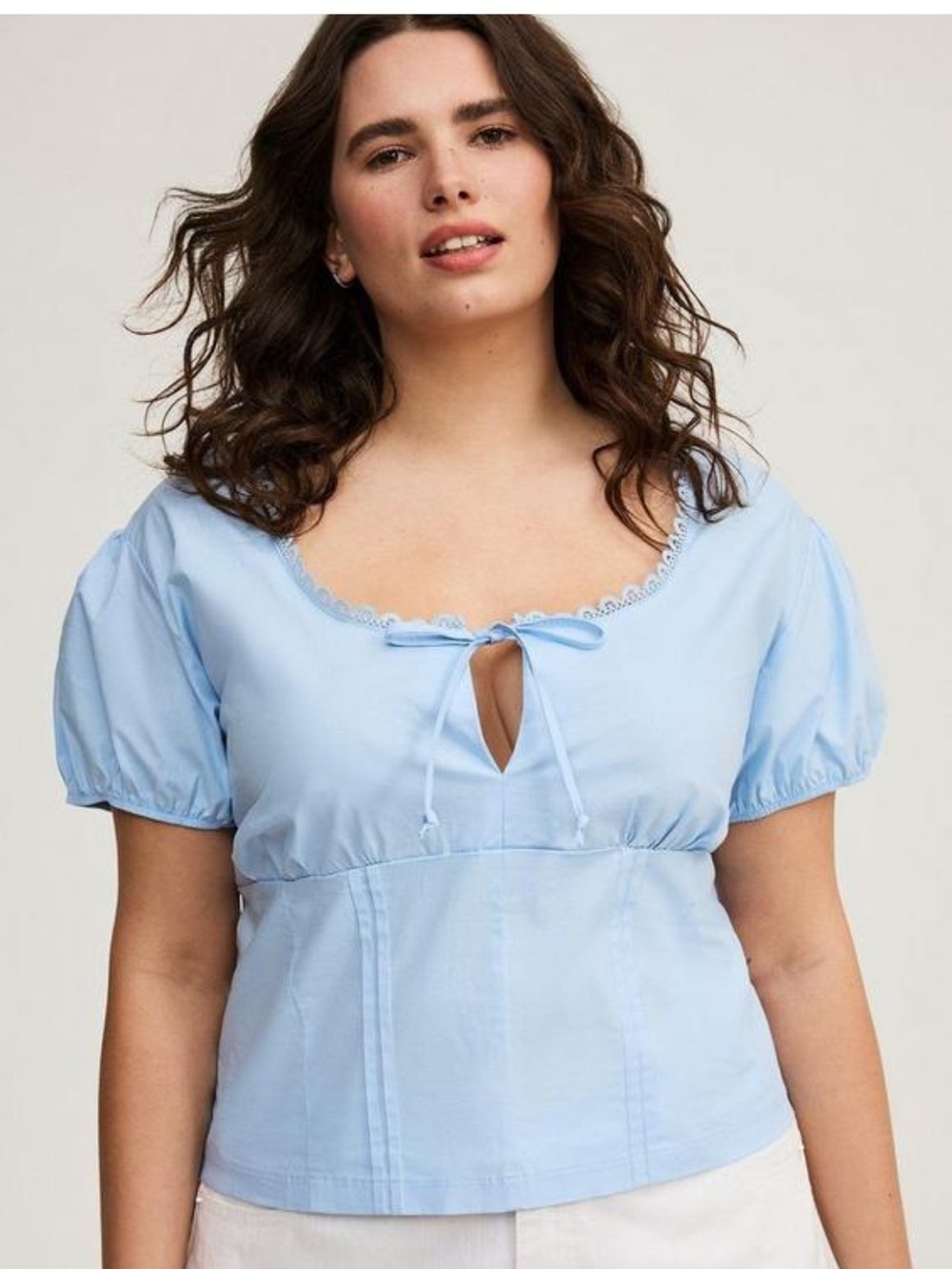 torrid Light Blue Tie-Front Peasant Blouse